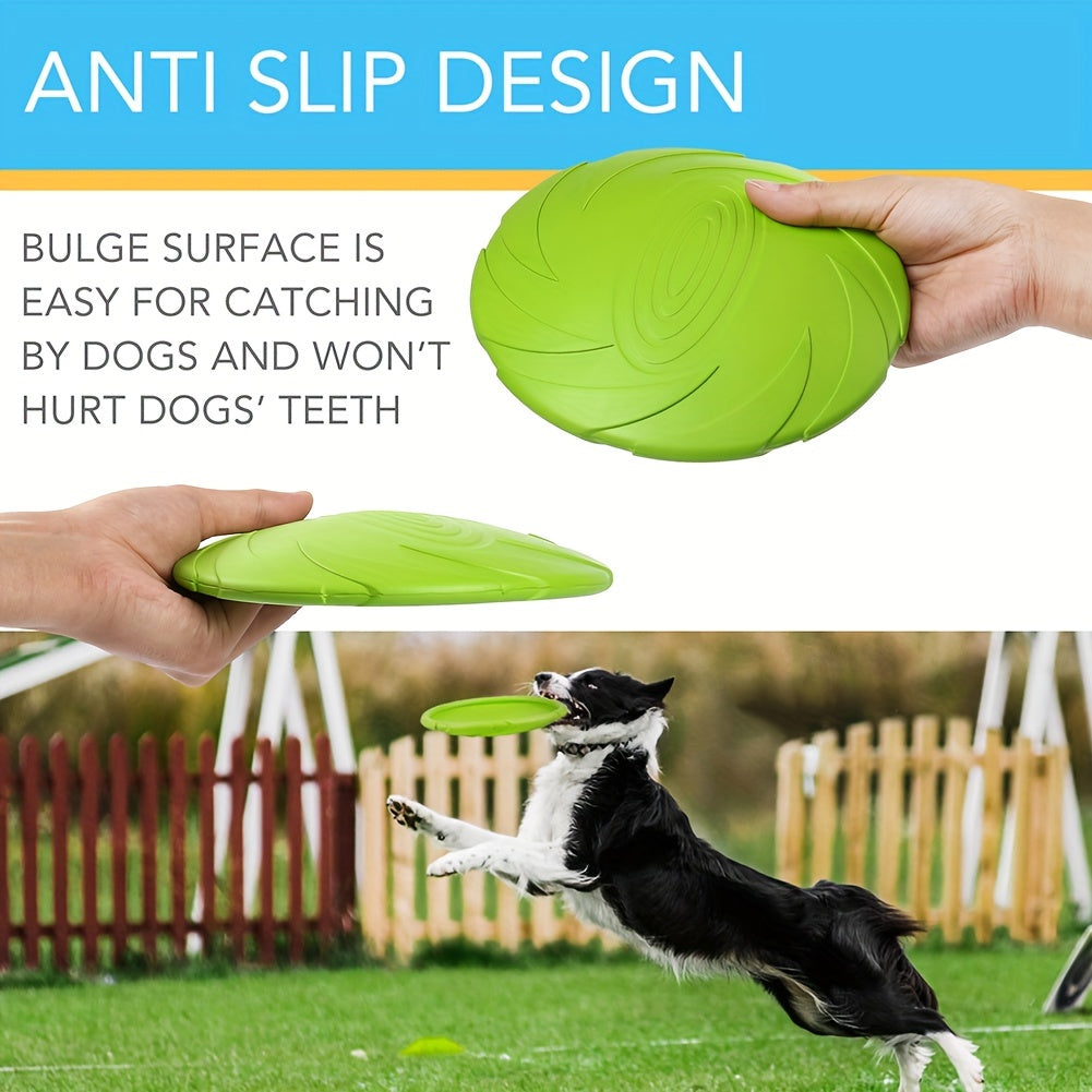Rubber Dog Flying Disc Set, 2 Pack Approx. 7 Inch Floating Fetch Toys in Orange and Green for Supervised Outdoor Retrieval and Beach Play