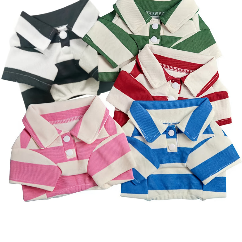 Dog Polo Shirts 5-Piece Striped Pet Clothing Set for Small Dogs and Cats, Red Option in XS to 4XL for Everyday Dress-Up and Puppy Photos