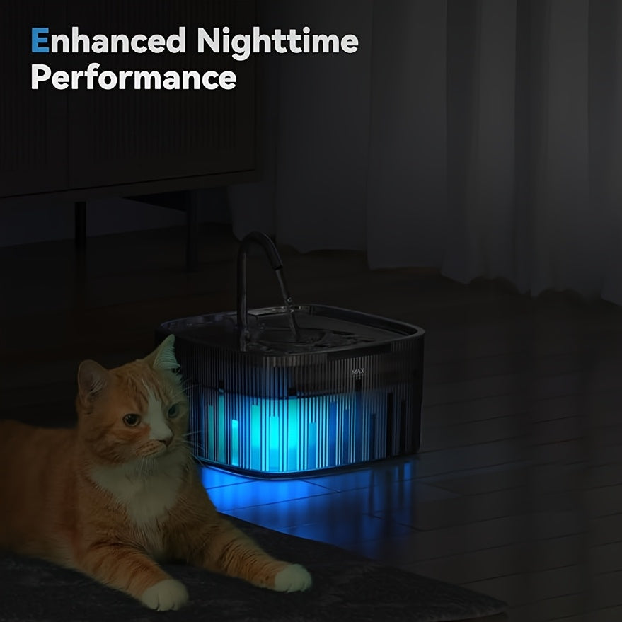 Cat Water Fountain with Square Wave Design, 75oz/2.2L Automatic Pet Water Dispenser with Stainless Steel Lid and Quiet LED Pump for Indoor Cats & Small Dogs