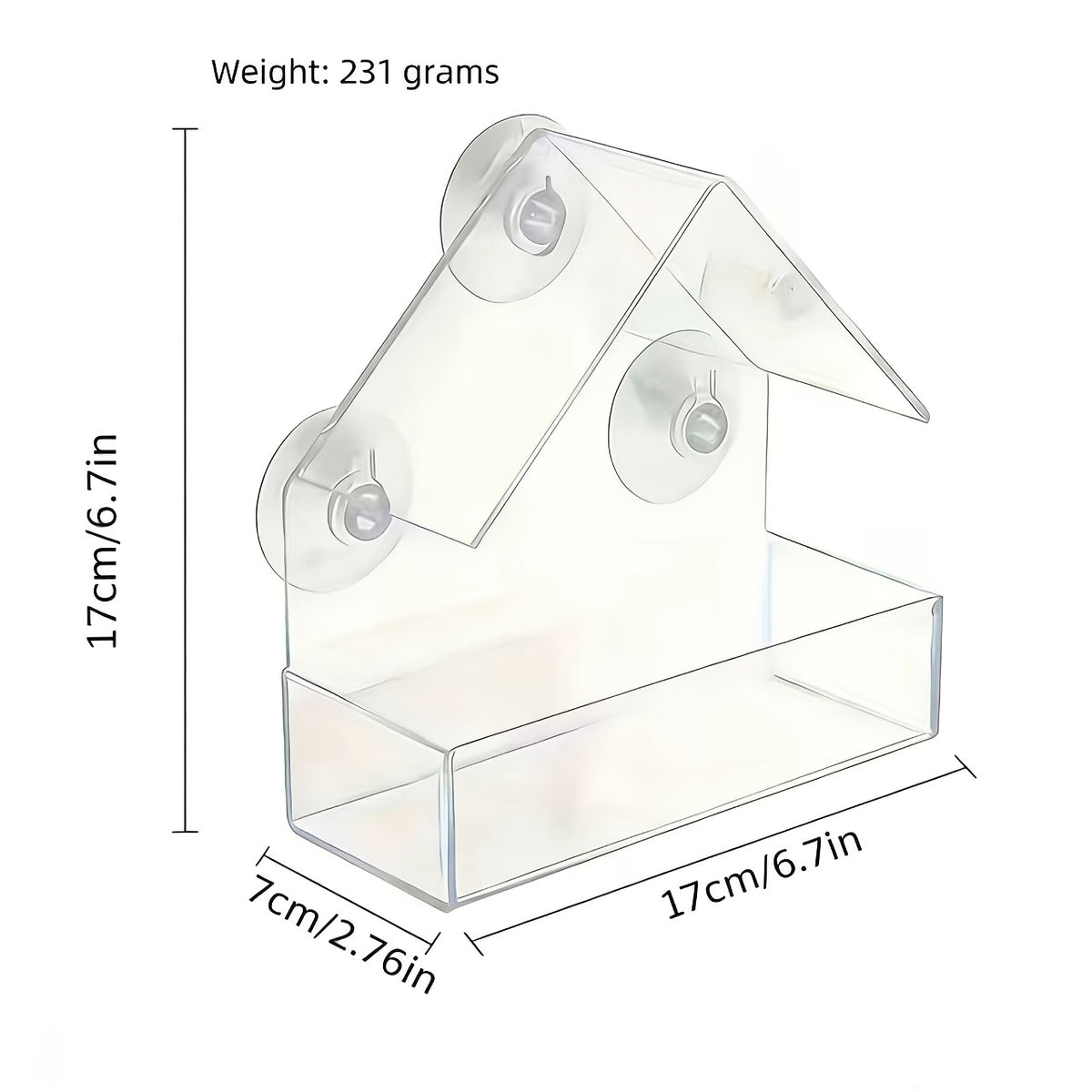 Clear Acrylic Window Bird Feeder with House-Shaped Seed Tray and Suction Cup Mount, Transparent Feeder for At-Home Bird Watching