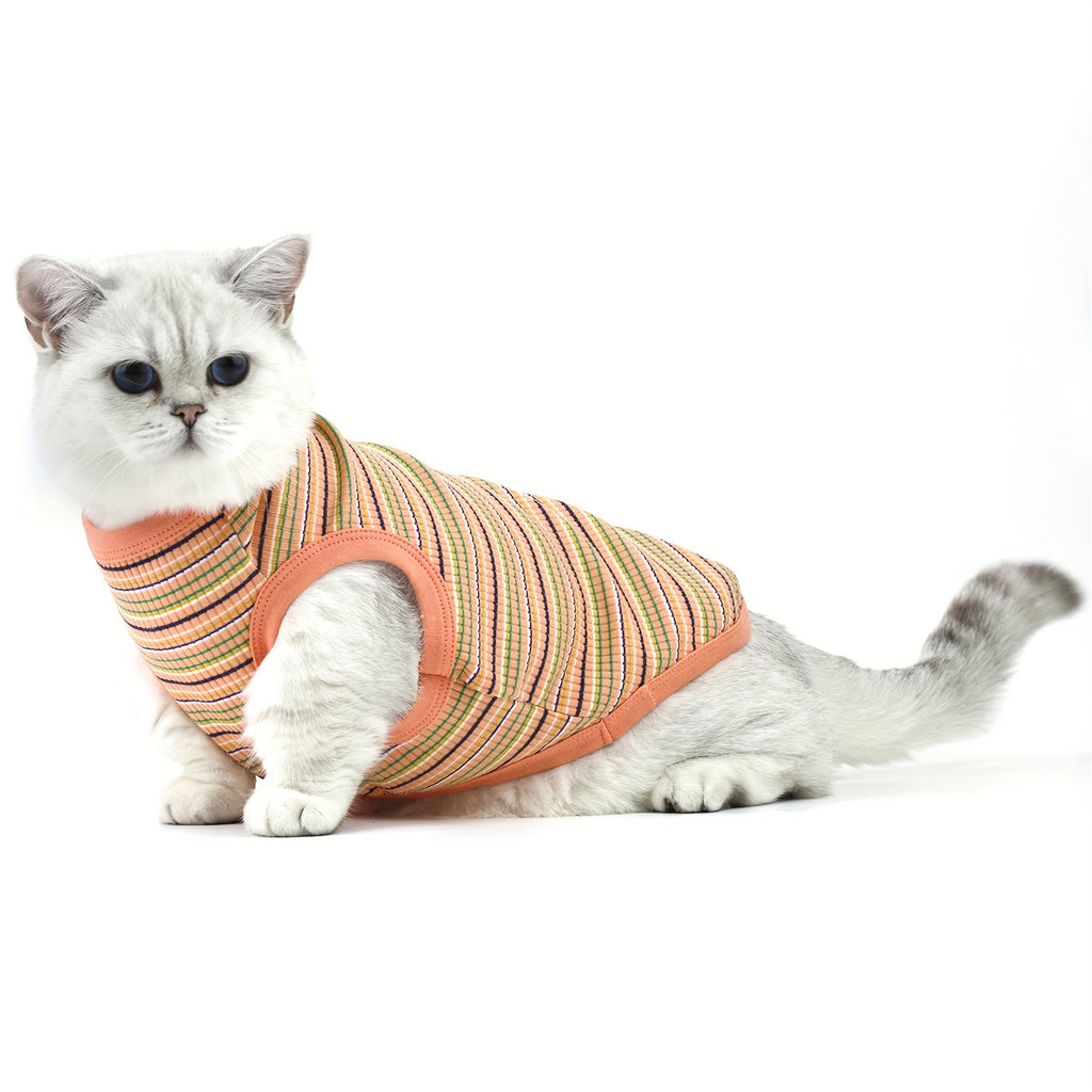 Striped Dog Tank Top with Soft Ribbed Fabric, Sleeveless Pullover Pet Vest for Small Dogs, Six Colors and XS–XXL Size Options, Hand Wash Only