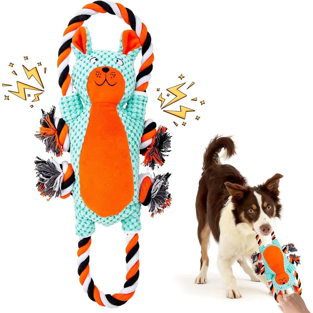 Squeaky Rope Dog Toy with Knotted Pull Loops, Soft Plush Animal Styles for Supervised Gentle Tug Games, Indoor Interactive Play and Dog Birthday Gifts