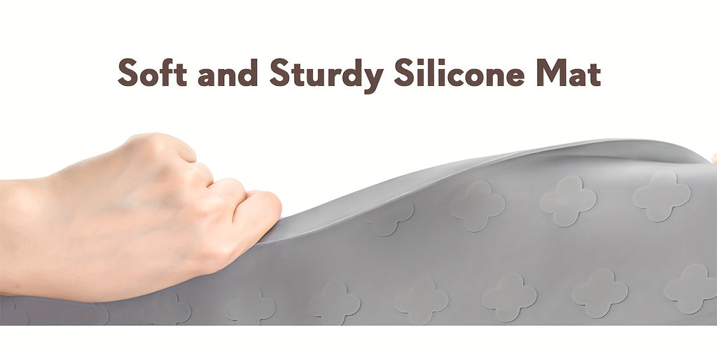 Silicone Cat Litter and Feeding Mat 34 x 22 Inches, 3-in-1 Washable Non-Slip Floor Protector with Raised Edges in Light Grey or Dark Gray