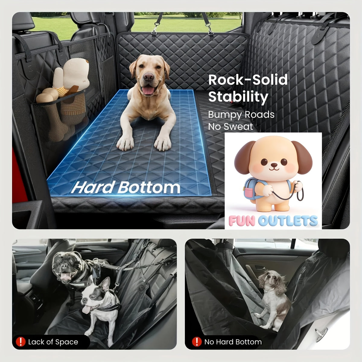 Dog Backseat Expander with Hard Bottom, Rear Seat Cover and Pet Hammock Extension for Compatible Cars, SUVs and Trucks, Single-Unit Travel Setup