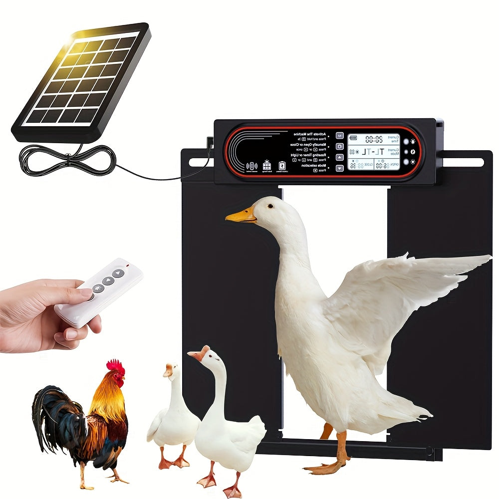 Horizontal Sliding Chicken Coop Door with Dual Opening, Remote and Manual Control, USB Backup and Black Finish for Backyard Poultry Coops