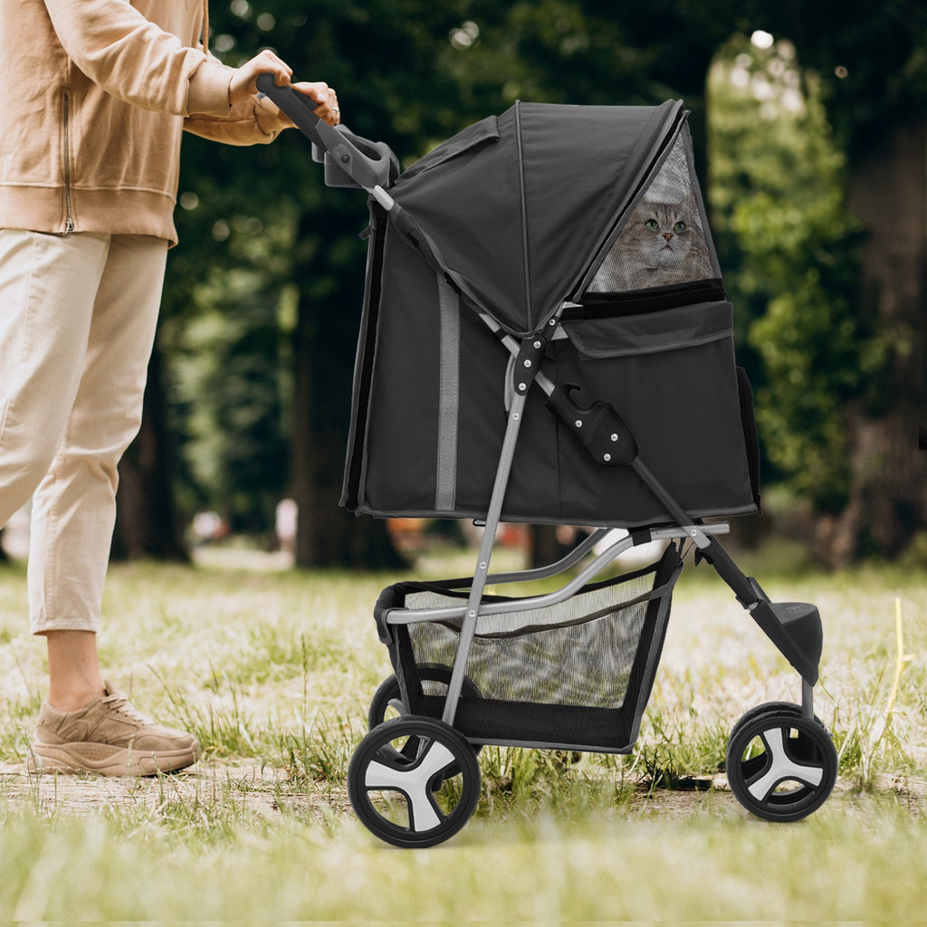 Pet Stroller with Storage Basket and Cup Holder, Magshion Three-Wheel Foldable Pushchair for Small and Medium Dogs and Cats, 14 Color and Pattern Options