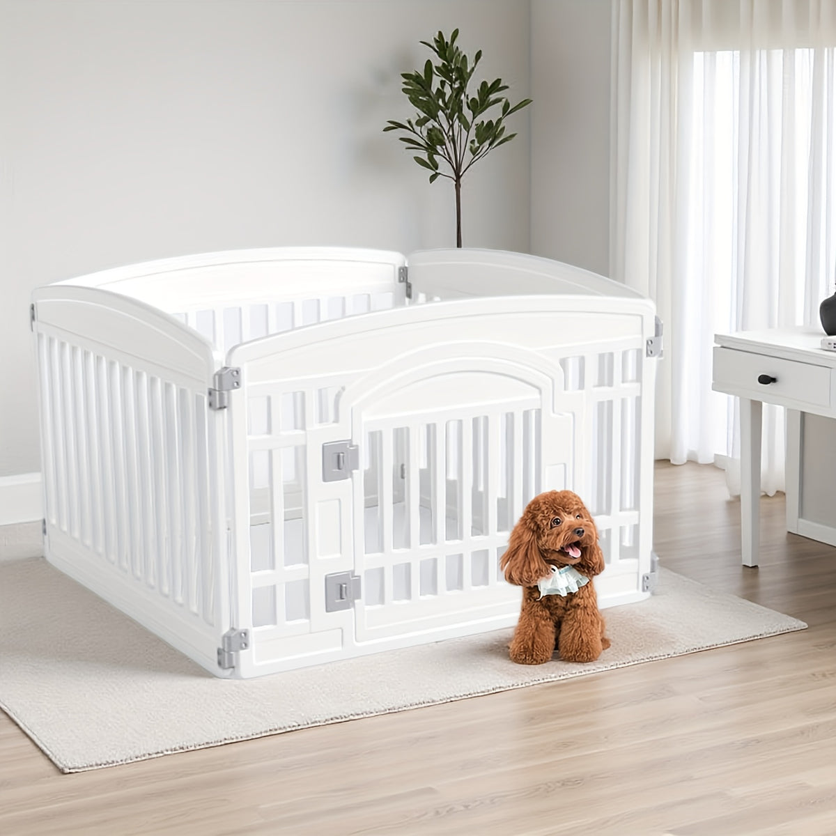 Plastic Dog Playpen with Locking Door, Expandable Puppy Exercise Pen for Small and Medium Dogs, Indoor Outdoor Use with 4, 6 or 8 Panel Options