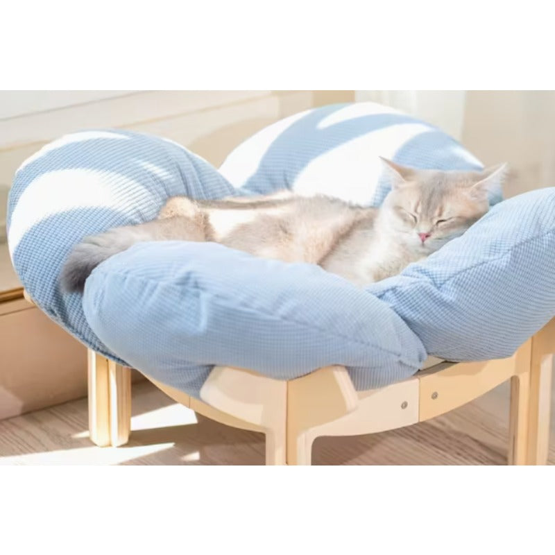Raised Wooden Cat Bed with Sky Blue Cushion, Solid Wood High-Leg Pet Sofa for Cats and Small Dogs, Includes Assembly Hardware and Tools