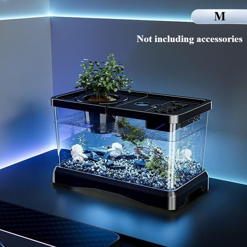 Rectangular Fish Tank with Lid and Plant Opening, Clear Aquarium Display in Large or M Model for Home, Office and Classroom Aquatic Decor