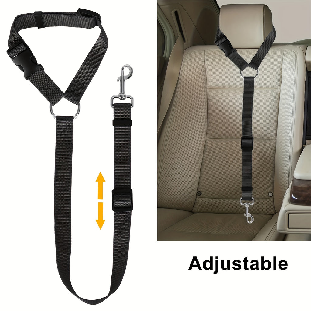 Adjustable Dog Car Seat Belt 2 Pack, 2-in-1 Nylon Pet Tether and Leash for Small Dogs, Vehicle Travel, Road Trips and Daily Outings