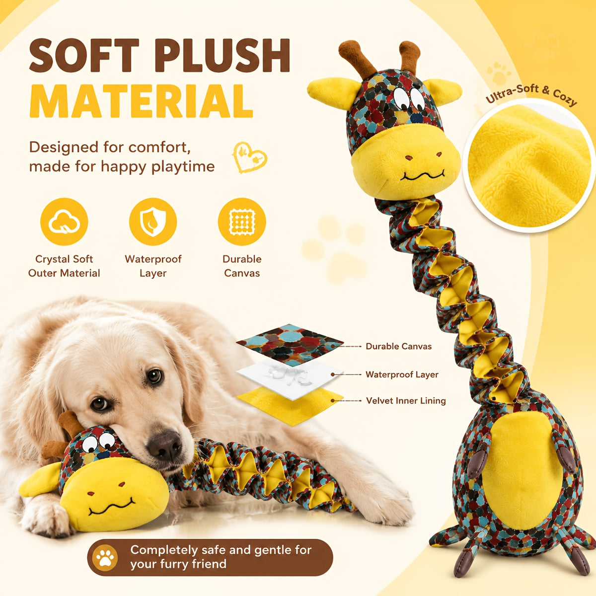Accordion Cow Dog Toy with Squeaker and Crinkle Paper, Colorful Soft Plush Pull Toy for Supervised Gentle Tug, Fetch and Interactive Indoor Play
