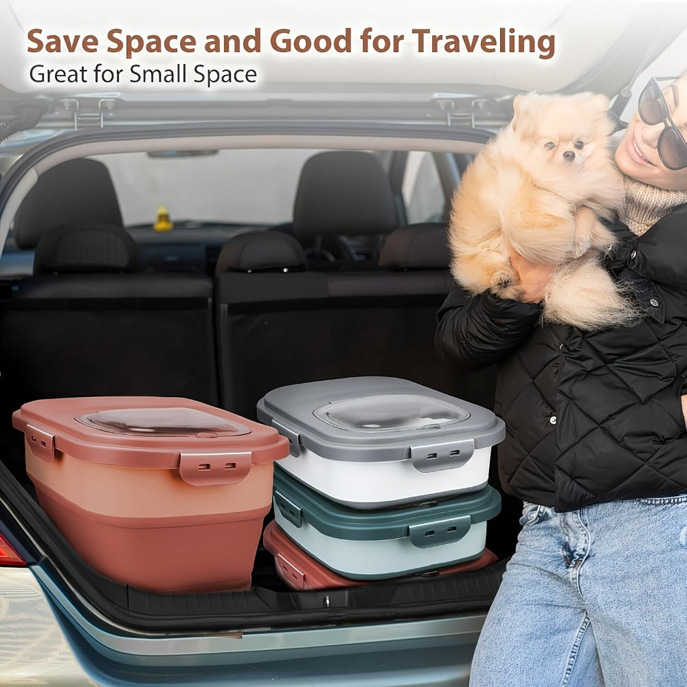 Pet Food Storage Container with Foldable Design, 5–30 lb Dog and Cat Food Bin with Airtight Lid and Wheels for Everyday Pantry Organization