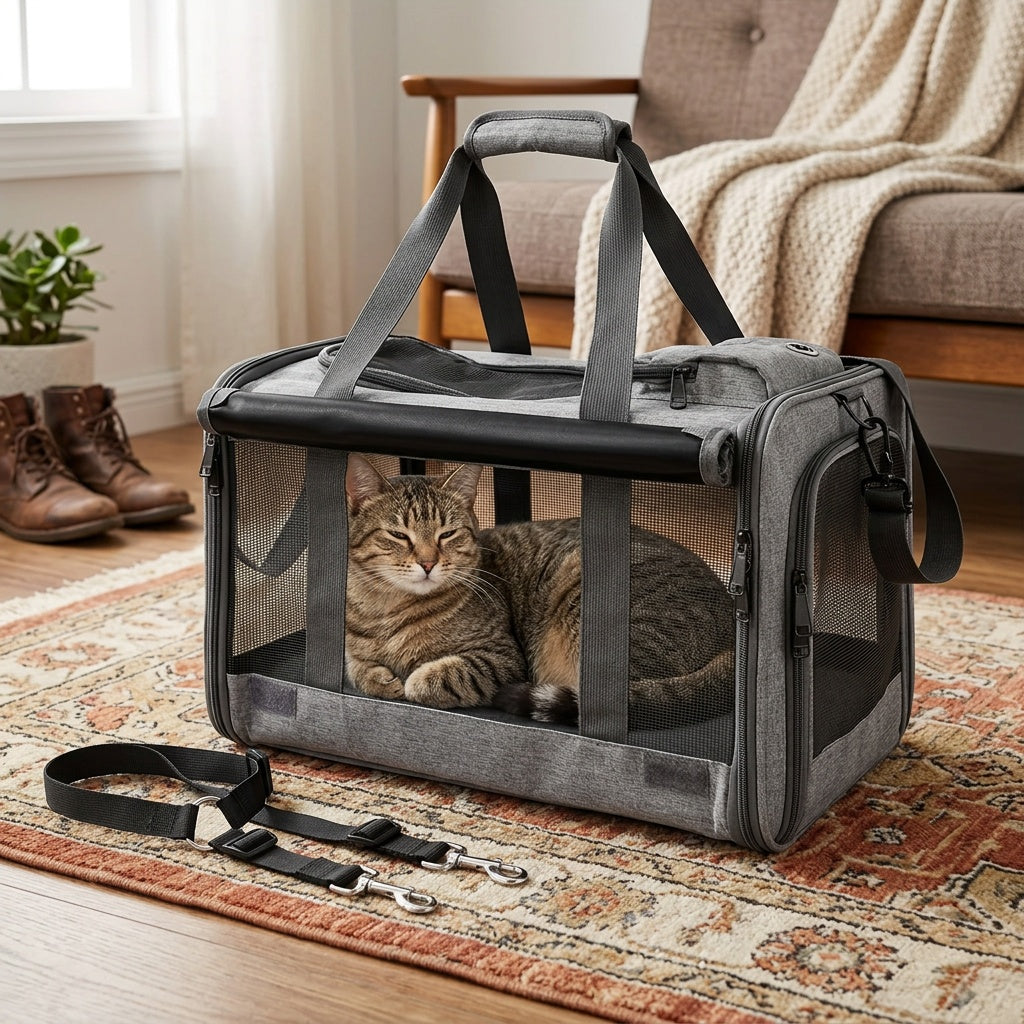 Pink Foldable Pet Carrier for Cats and Puppies, Breathable Soft-Sided Travel Bag with Pet Straps for Vet Visits, Short Trips and Everyday Outings