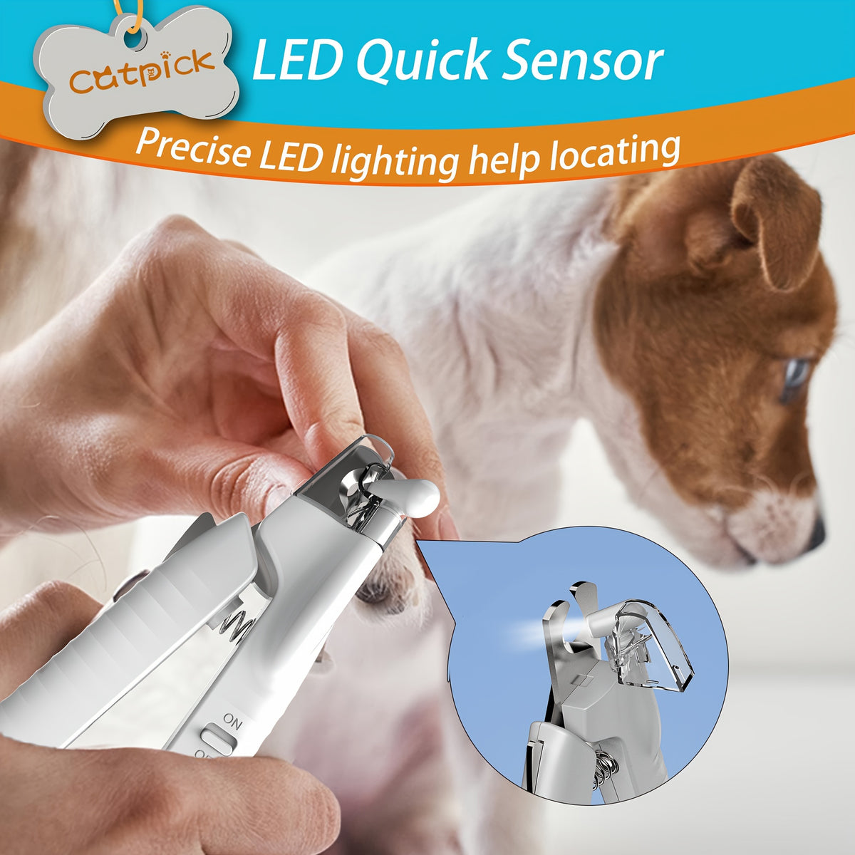 LED Dog Nail Clippers with Hidden File and Safety Lock, White Stainless Steel Blade Pet Nail Trimmer for Careful At-Home Dog and Cat Grooming