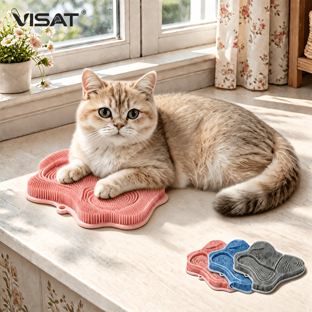 Cat Massage Brush Mat for Self Grooming, 11.02 x 11.81 Inch Wall-Mounted Scratcher Pad for Indoor Cats, Loose Fur Care in Blue, Pink or Gray