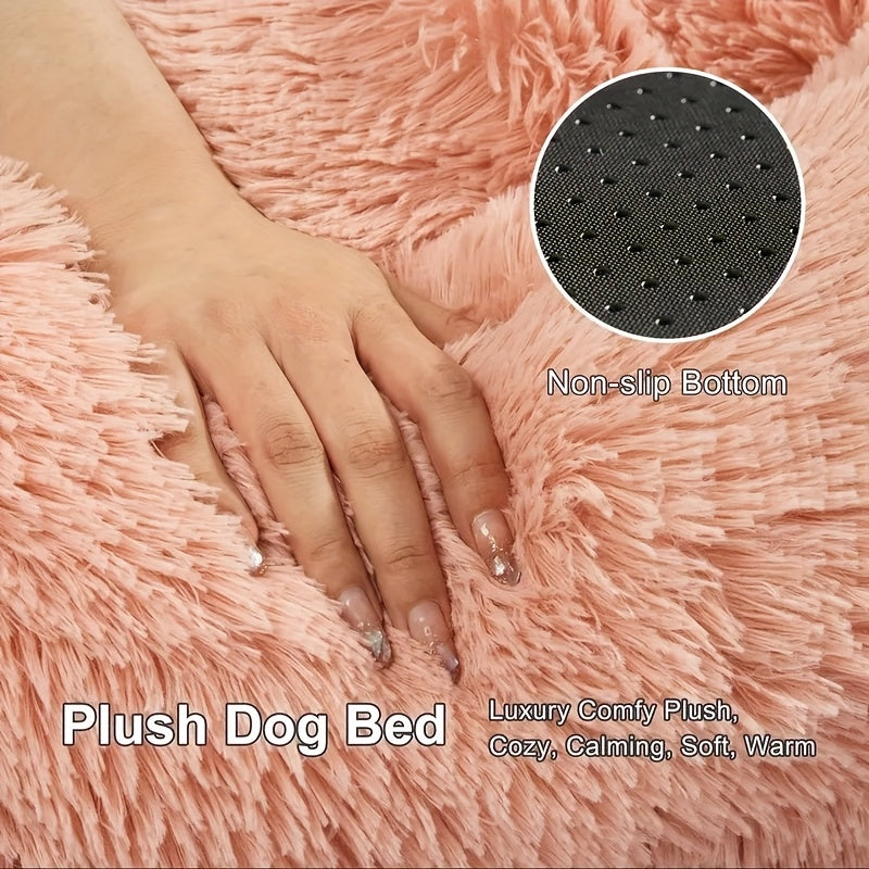 Dog Bed with Bear Paw Bolsters, Thick Plush Cat Sleeping Cushion with Non-Slip Bottom, Pink Grey or Coffee in 60cm, 70cm and 100cm Sizes