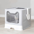 Foldable Cat Litter Box with Drawer Tray and Scoop, Large Plastic Top-Entry Kitty Toilet with Perforated Lid for Indoor Cat Potty Care