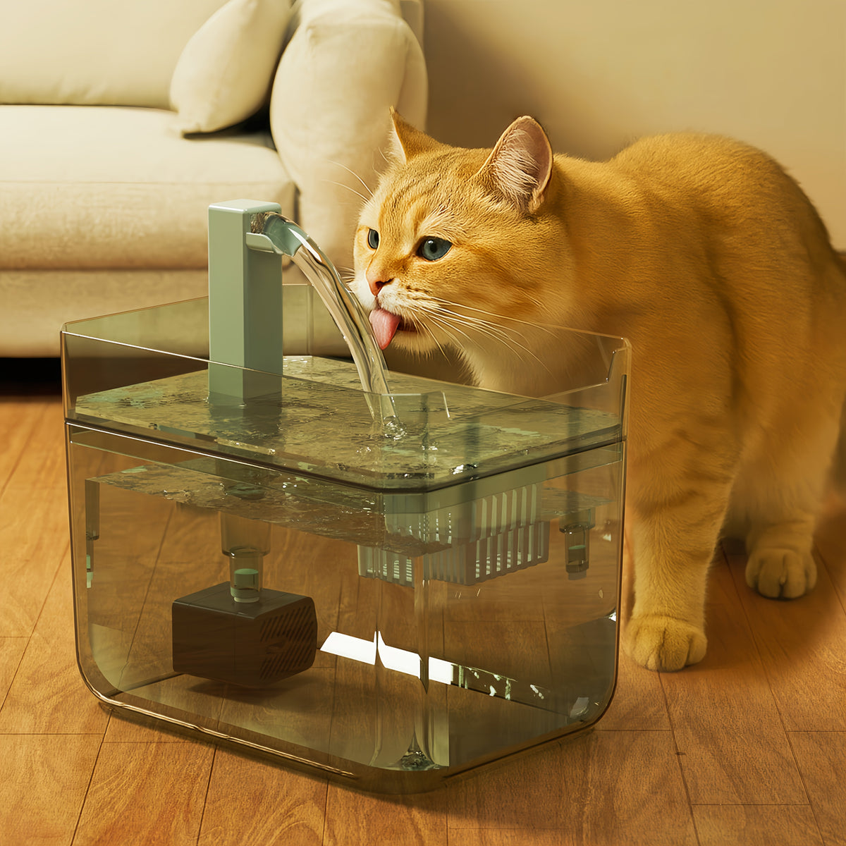 Cat Water Fountain with Free Keychain, USB Powered Quiet Circulating Pet Drinking Dispenser for Multi-Cat Households, No Batteries Required