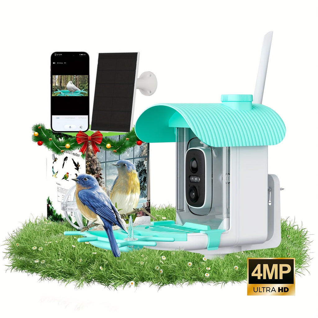 Smart Bird Feeder with Camera, Solar Powered 2K Live View with 4MP Lens, Motion Alerts and AI Bird Recognition for Backyard Bird Watching