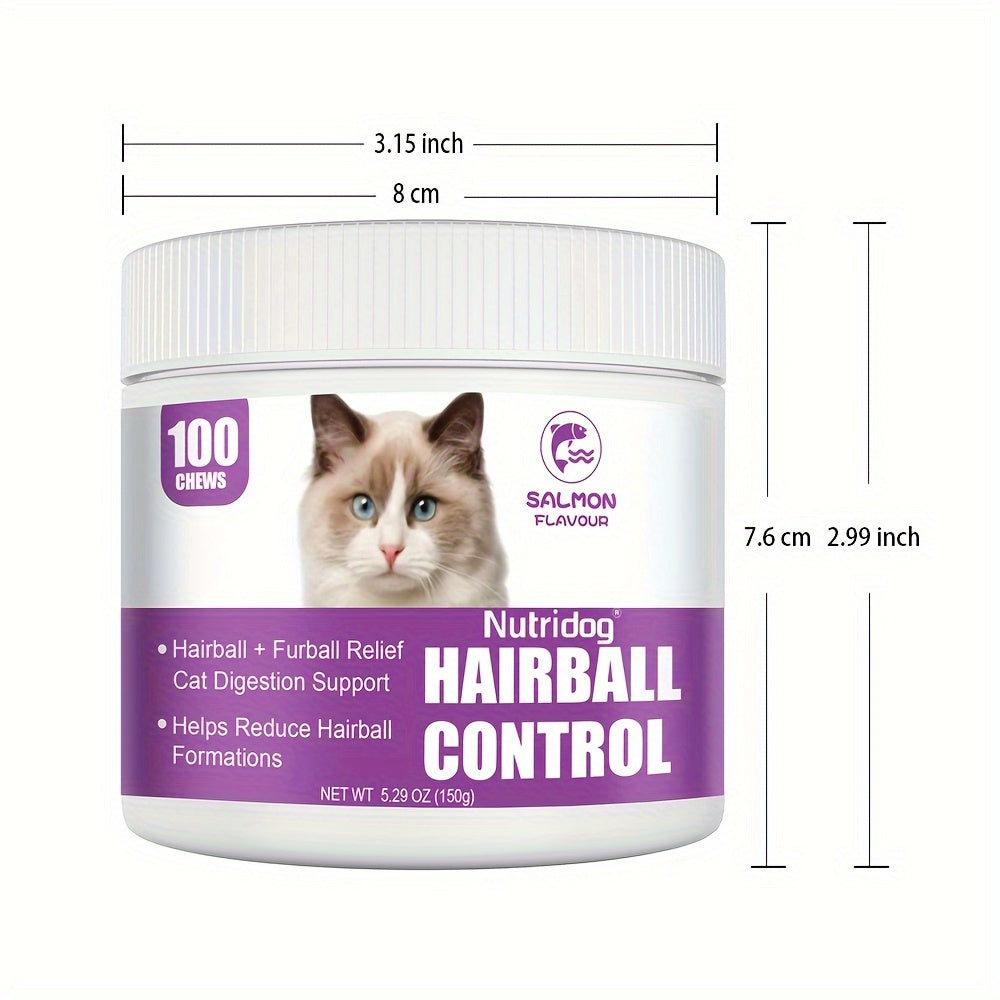 Cat Hairball Supplement Soft Chews, 100 Count Salmon Flavor Hairball Aid for Cats, Convenient Chew Format for Your Cat Care Routine