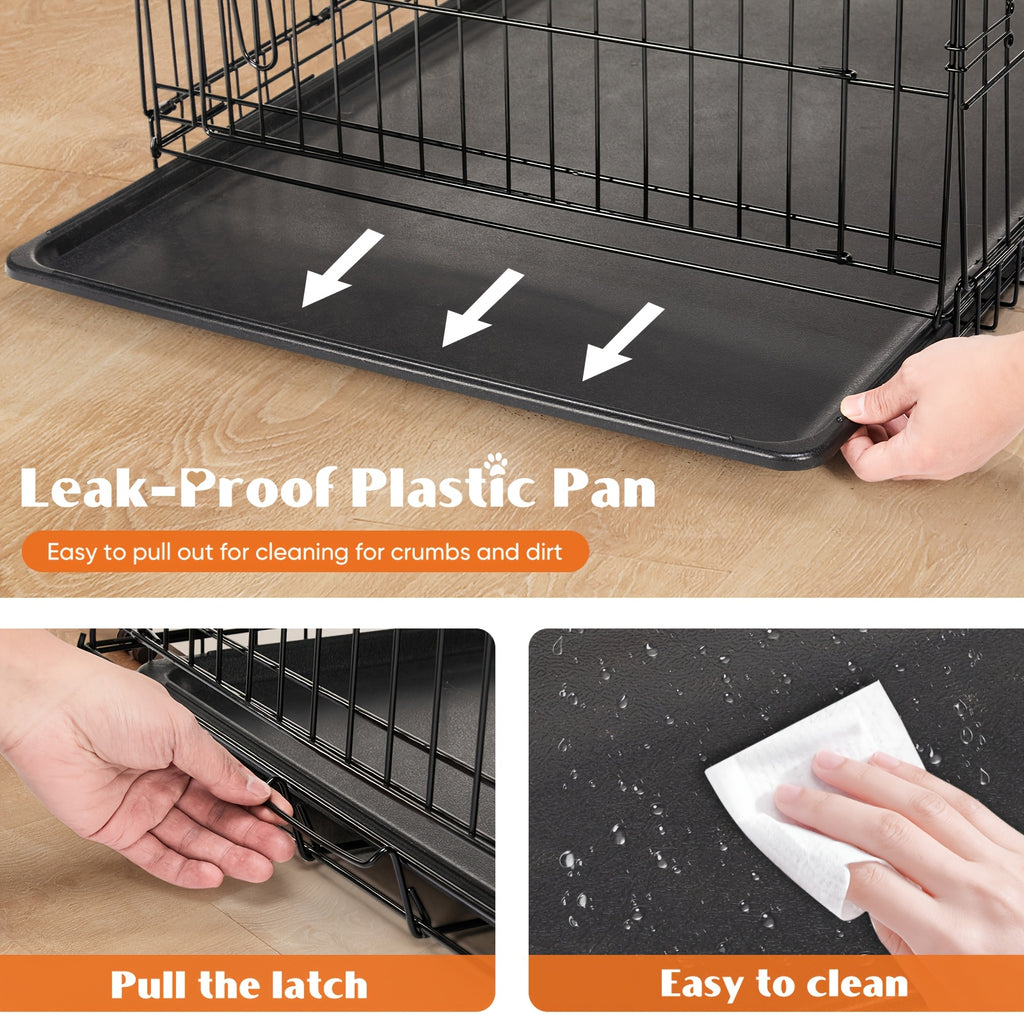 Folding Dog Crate 36 Inch with Divider and Removable Tray, Reinforced Metal Portable Pet Kennel for Indoor Use and Supervised Outdoor Setup