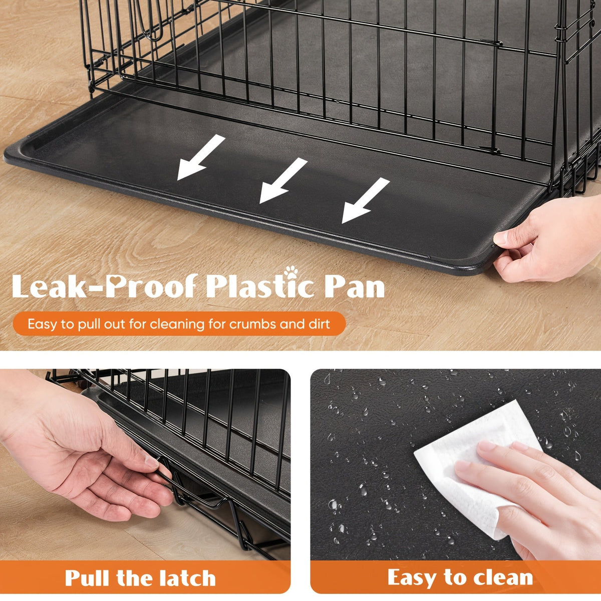 Folding Dog Crate 36 Inch with Divider and Removable Tray, Reinforced Metal Portable Pet Kennel for Indoor Use and Supervised Outdoor Setup