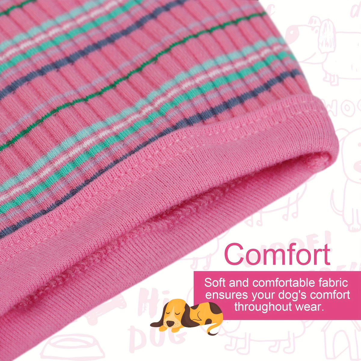 Striped Dog Tank Top with Soft Ribbed Fabric, Sleeveless Pullover Pet Vest for Small Dogs, Six Colors and XS–XXL Size Options, Hand Wash Only