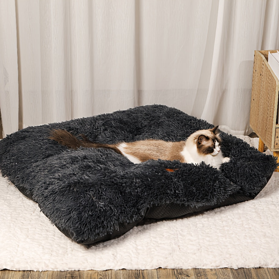 Plush Cat Bed with Resilient Soft Cushion, Light Grey Indoor Sleeping Nest in Five Sizes for Kittens, Maine Coons and Persian Cats