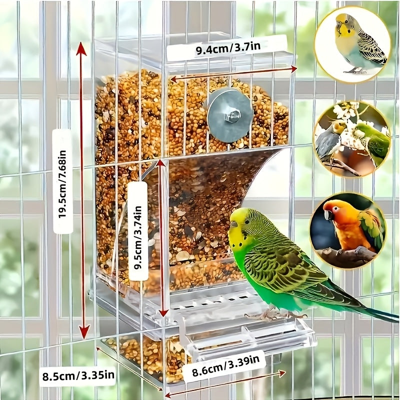 Window Bird Feeder with Removable Tray, Battery-Free Clear Acrylic Suction Cup Feeder for Outdoor Wild Bird Feeding and Close-Up Bird Watching at Home