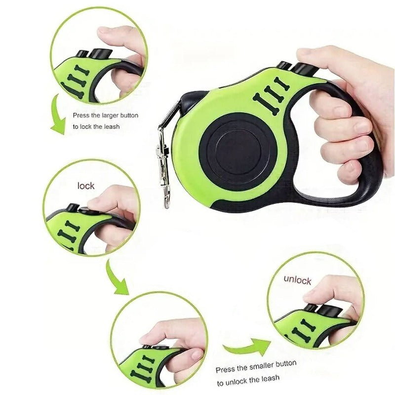 10ft Retractable Dog Leash with Ergonomic Handle, Nylon Walking Lead with Colorful Bone Design and 4 Bells for Small and Medium Dogs