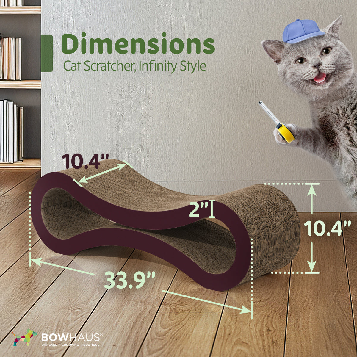 Infinity Cat Scratcher Lounger, 33.9-Inch Reversible High-Density Cardboard Scratching Bed for Indoor Cats, Five-Layer Design in Brown or White
