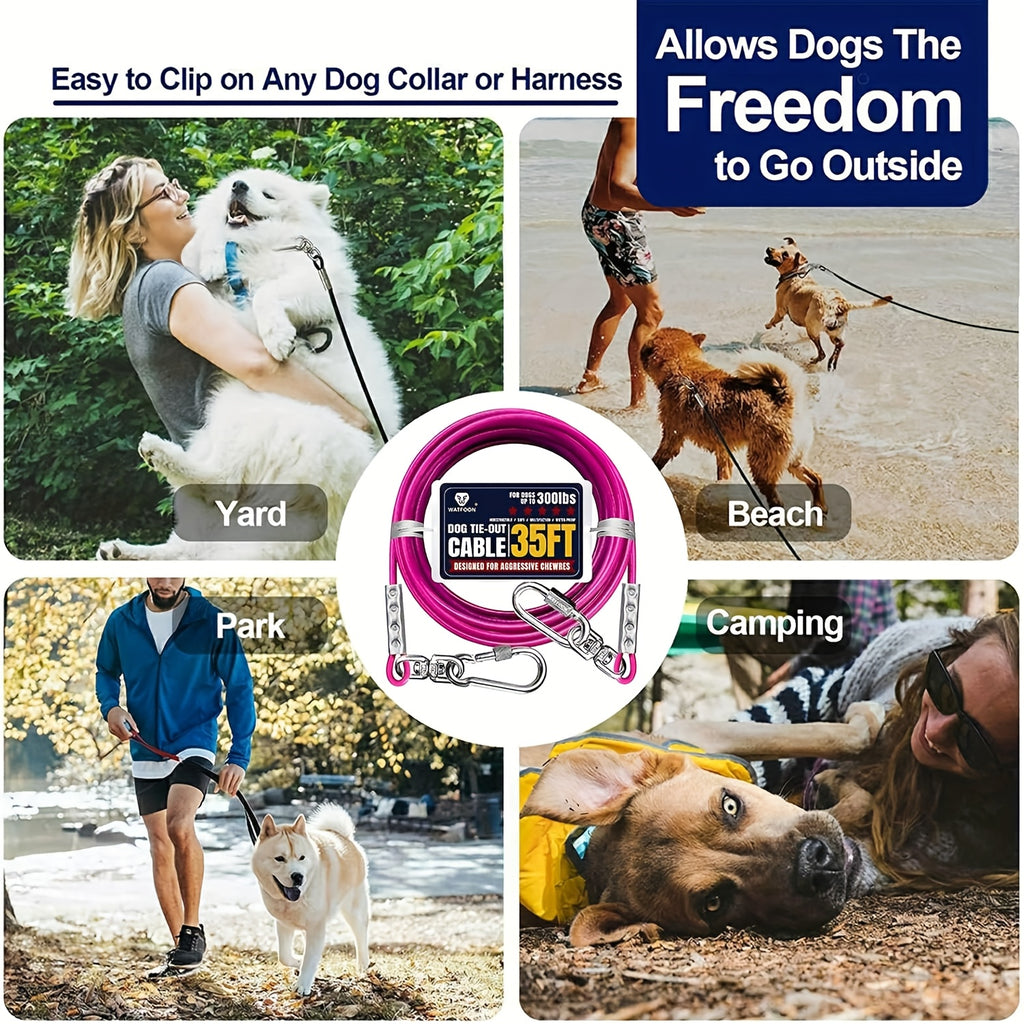 Heavy Duty Dog Tie Out Cable with Swivel Hooks, Steel Wire Yard Lead for Supervised Outdoor Use, Blue, Magenta or Black in S, M and L Options