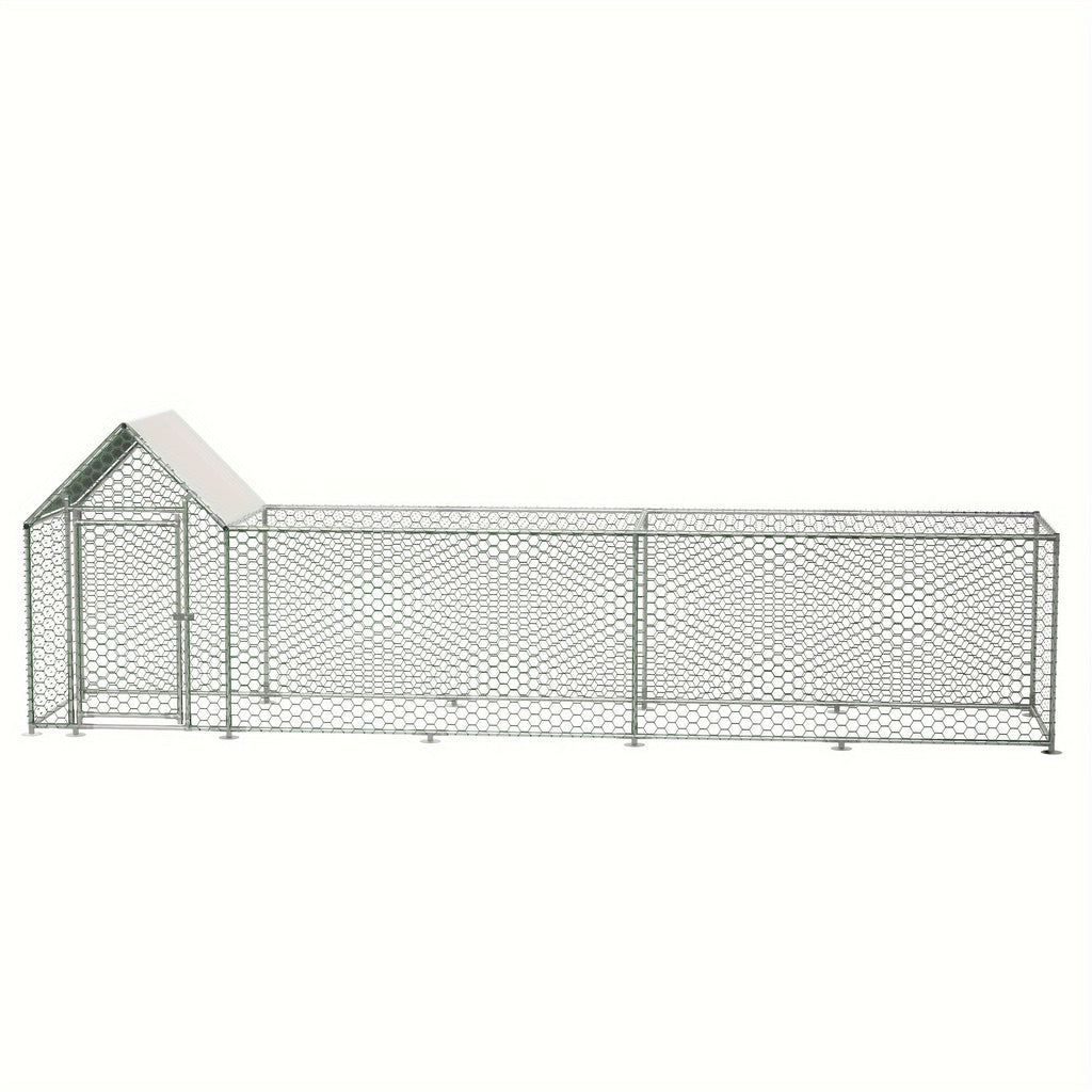 Large Metal Chicken Run with Lockable Door and UV-Resistant Cover, Steel Frame Poultry Enclosure with PVC-Coated Mesh for Backyard Hens and Ducks