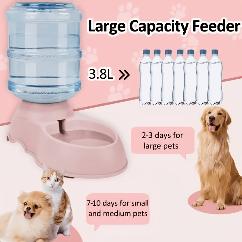 Gravity Pet Feeder or Waterer in Gray, Battery-Free Food Dispenser or 1 Gallon Water Bowl with Visible Reservoir for Indoor Dog and Cat Care