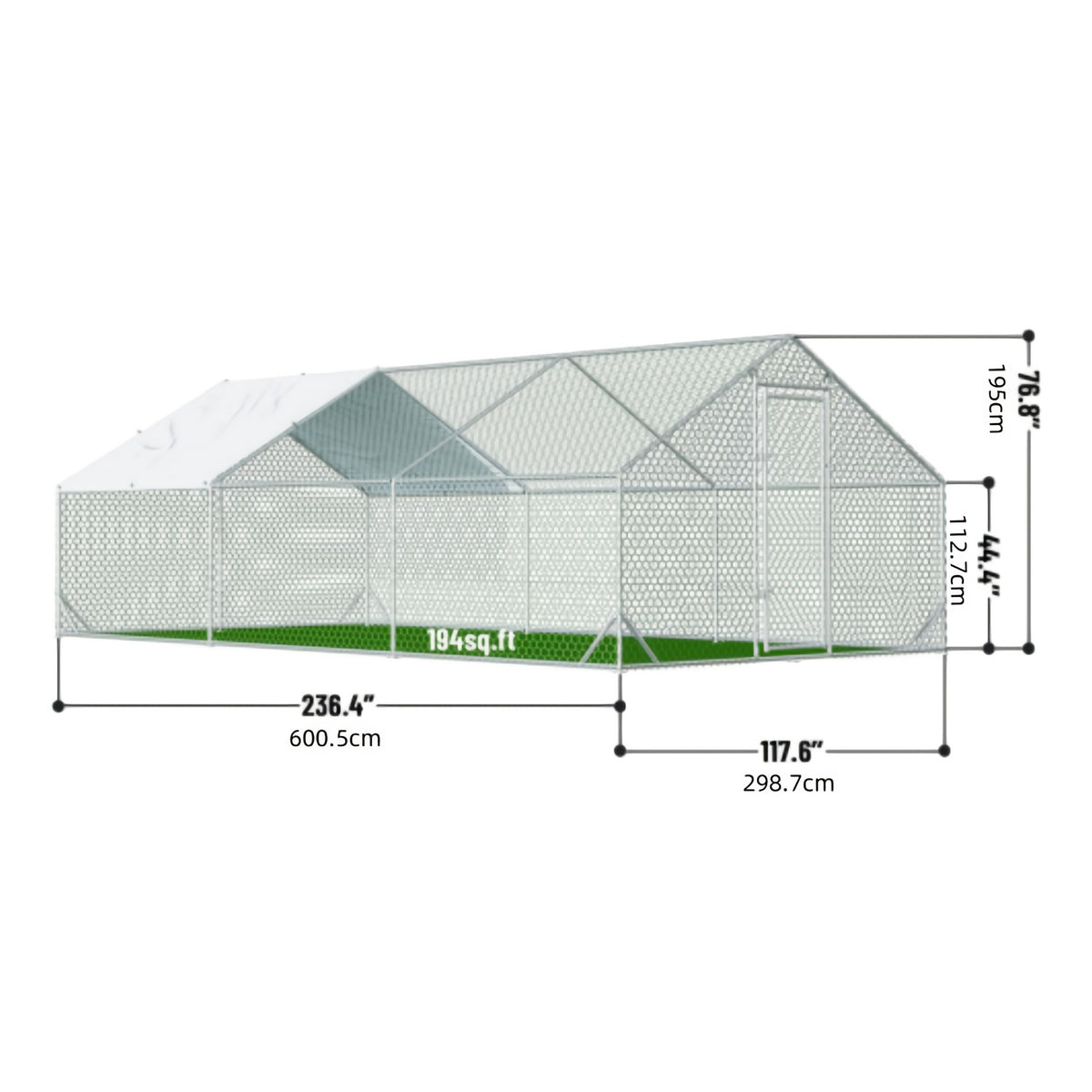 Chicken Run with UV Cover, Metal Walk-In Poultry Enclosure with Door for Backyard Hens, Outdoor Flock Care and Garden Setups, Three Size Options
