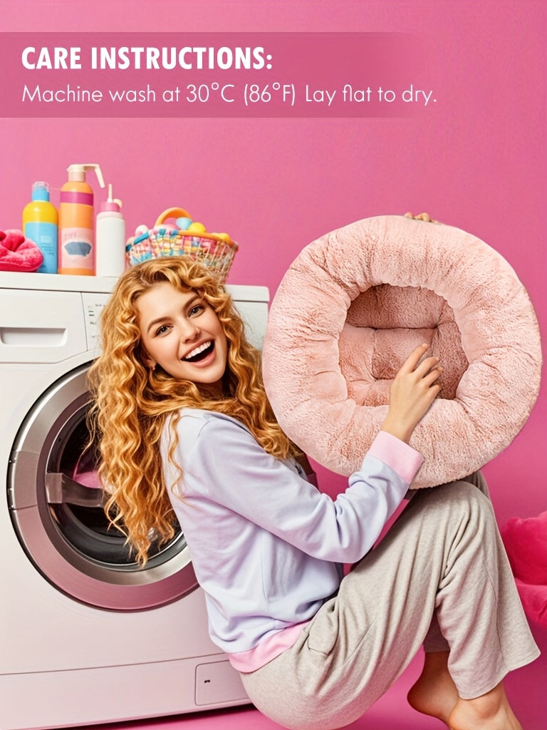 Cat Bed for Indoor Cats, 20 Inch Round Donut Cuddler with Raised Rim, Fluffy Plush Calming Pet Bed with Anti-Slip Bottom, Washable Cozy Bed for Kittens, Puppies and Small Dogs up to 11 lbs