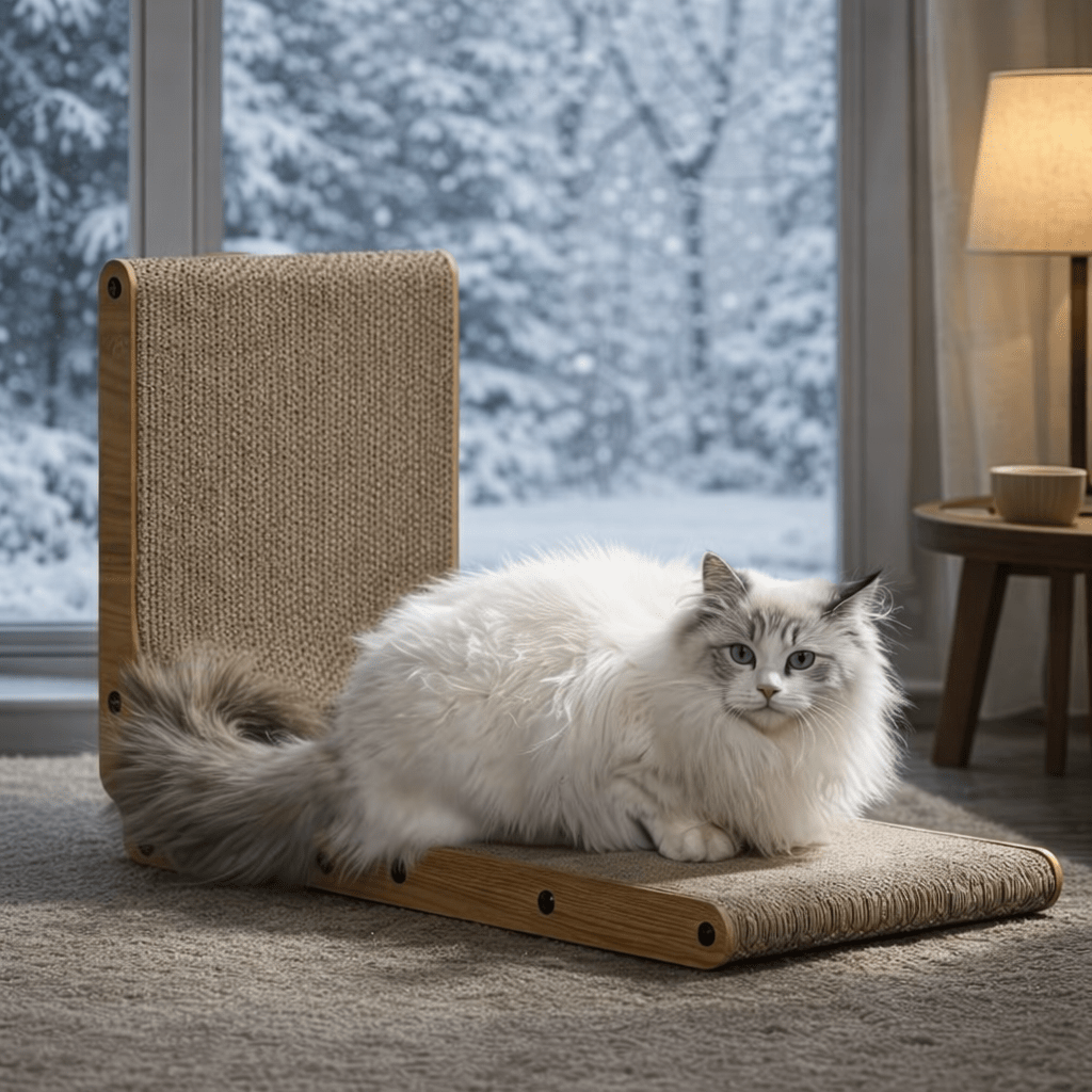 Wood Frame Cardboard Cat Scratcher, XL 24.8 Inch L-Shaped Vertical and Floor Scratching Board with Replaceable Pads and Jingle Toy Ball