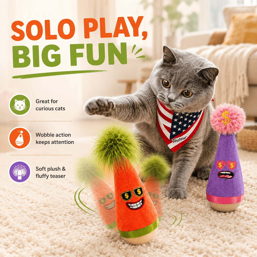 Cat Wobble Feather Toy with Cat Mint Powder, Interactive Hunting and Chasing Teaser for Indoor Kittens and Adult Cats, Purple or Red Styles