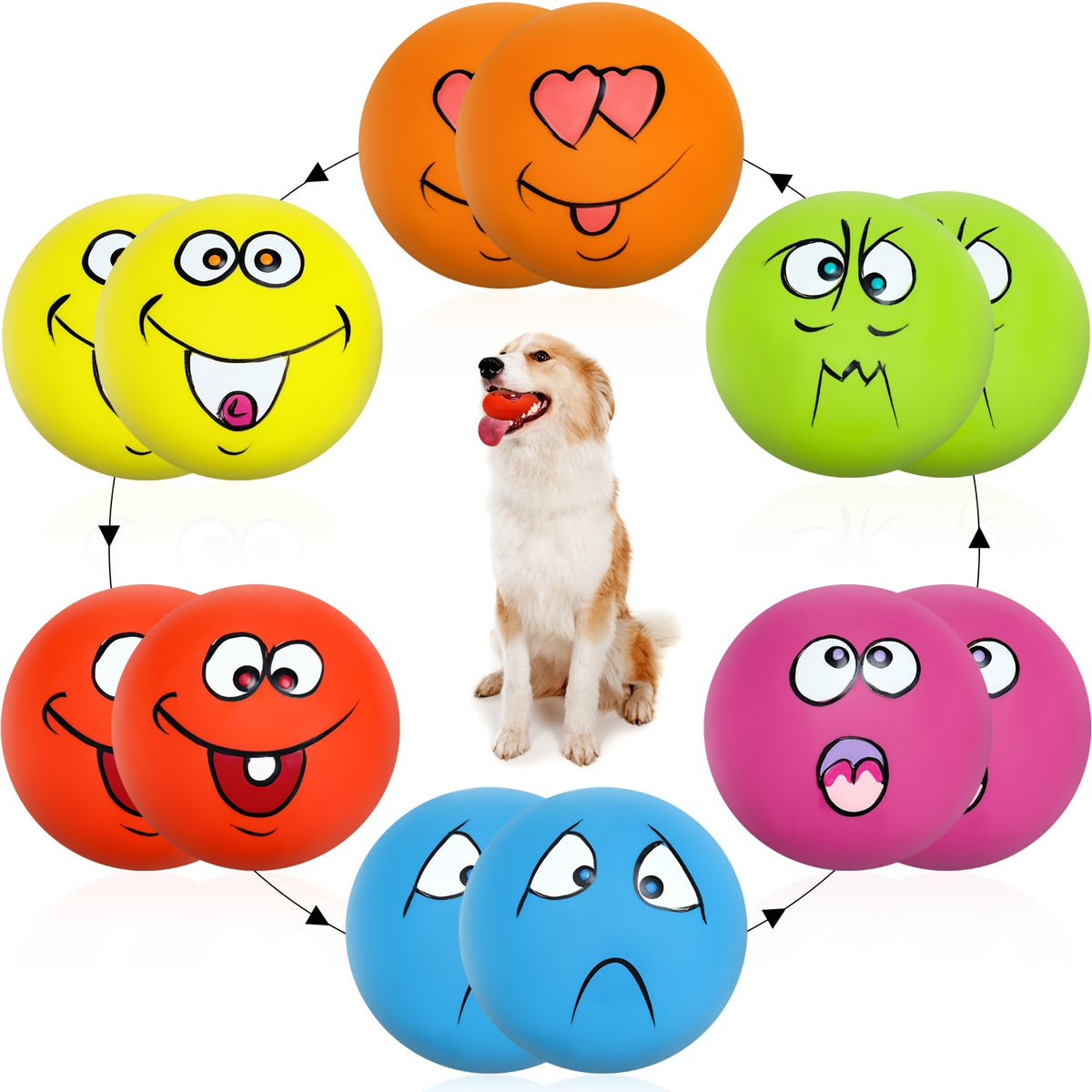 Squeaky Dog Ball Set with Joyful Face Expressions, 12-Pack Rubber Interactive Toys for Puppies and Small to Medium Dogs, Supervised Play and Training