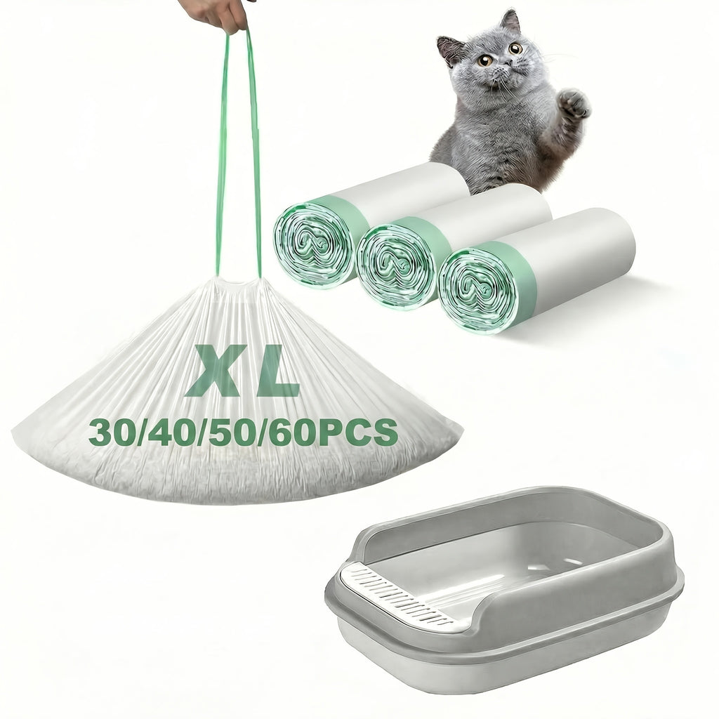 Jumbo Cat Litter Liners with Drawstring, 35.4 x 17.7 Inch Extra-Thick Litter Pan Bags in 30, 40 or 50 Count Rolls for Home Cleanup Routines