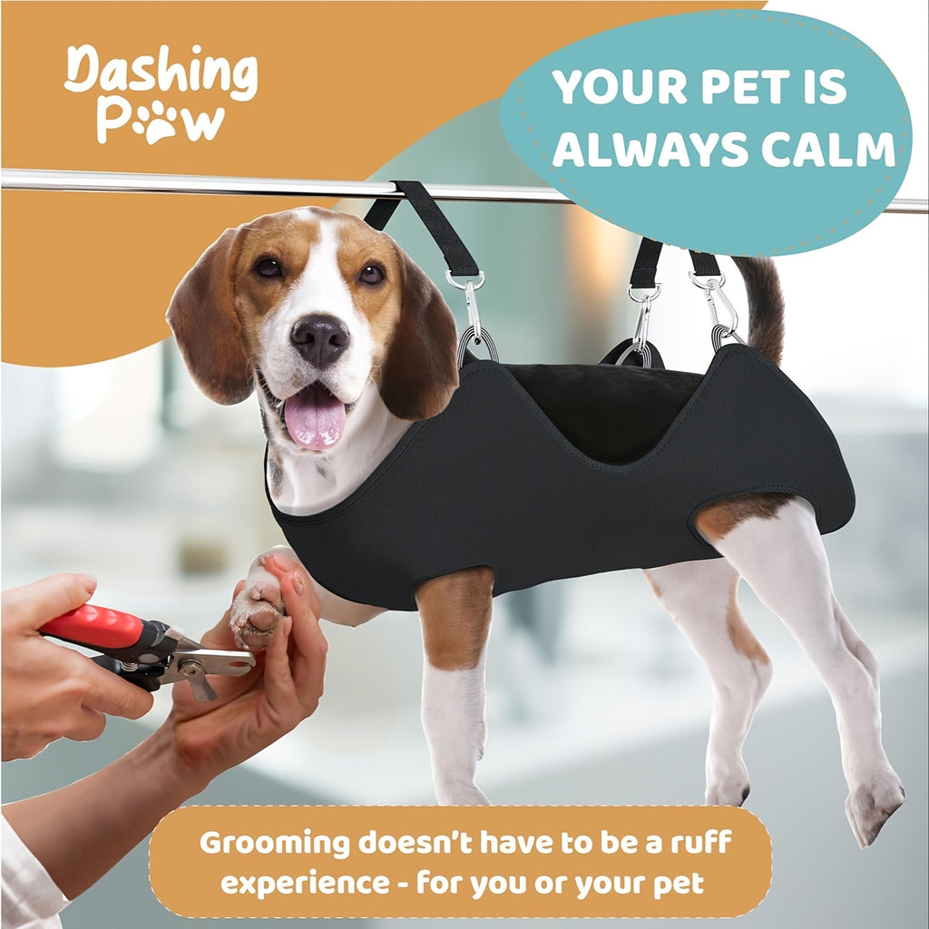Dog Grooming Hammock with Nail Trimmer for Small to Large Dogs, Sturdy & Safe Grooming Harness Sling with Durable Carabiner Clips & Straps for At-Home Nail Trimming, Bathing & Coat Care, XS-L