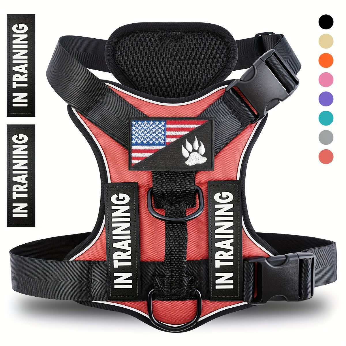 Dog Harness with Patches Set, Adjustable Reflective Mesh-Lined Vest with Control Handle and 5 Patches, XS-XL for Daily Walking, Running and Training
