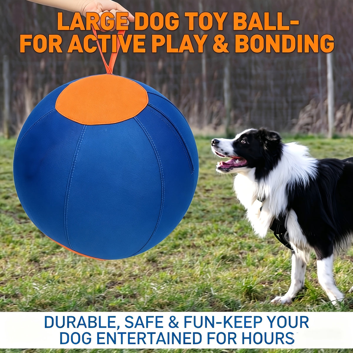 Inflatable Dog Herding Ball for Backyard Chase and Push Games, Battery-Free Interactive Pet Training Toy in Blue and Orange Options