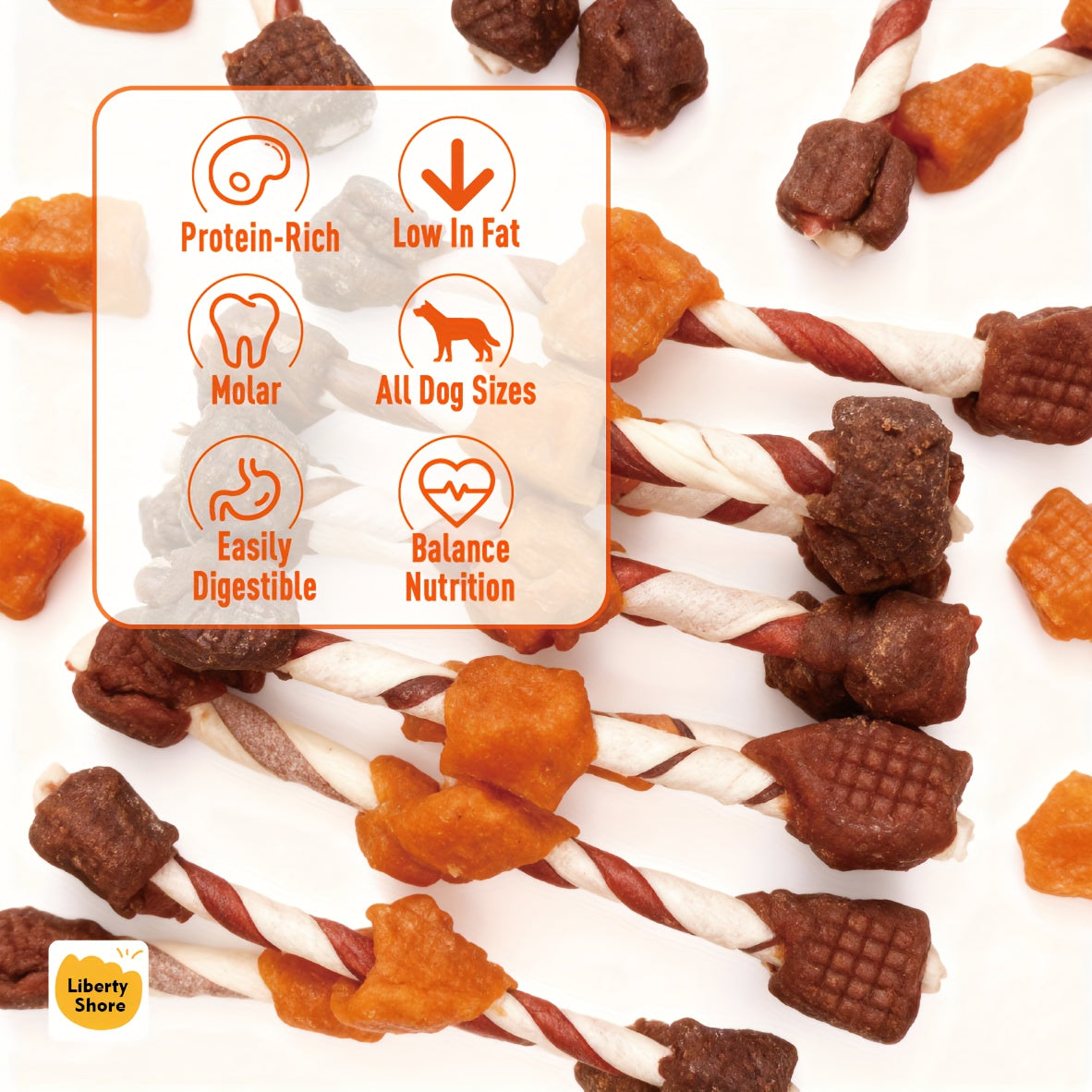 Dog Kabob Treats Triple Flavor, Chicken, Beef and Chicken Liver Chew Kebabs on Twisted Chew Sticks, Meaty Kabob Dog Chews for Small, Medium and Large Dogs, 100g to 900g Packs