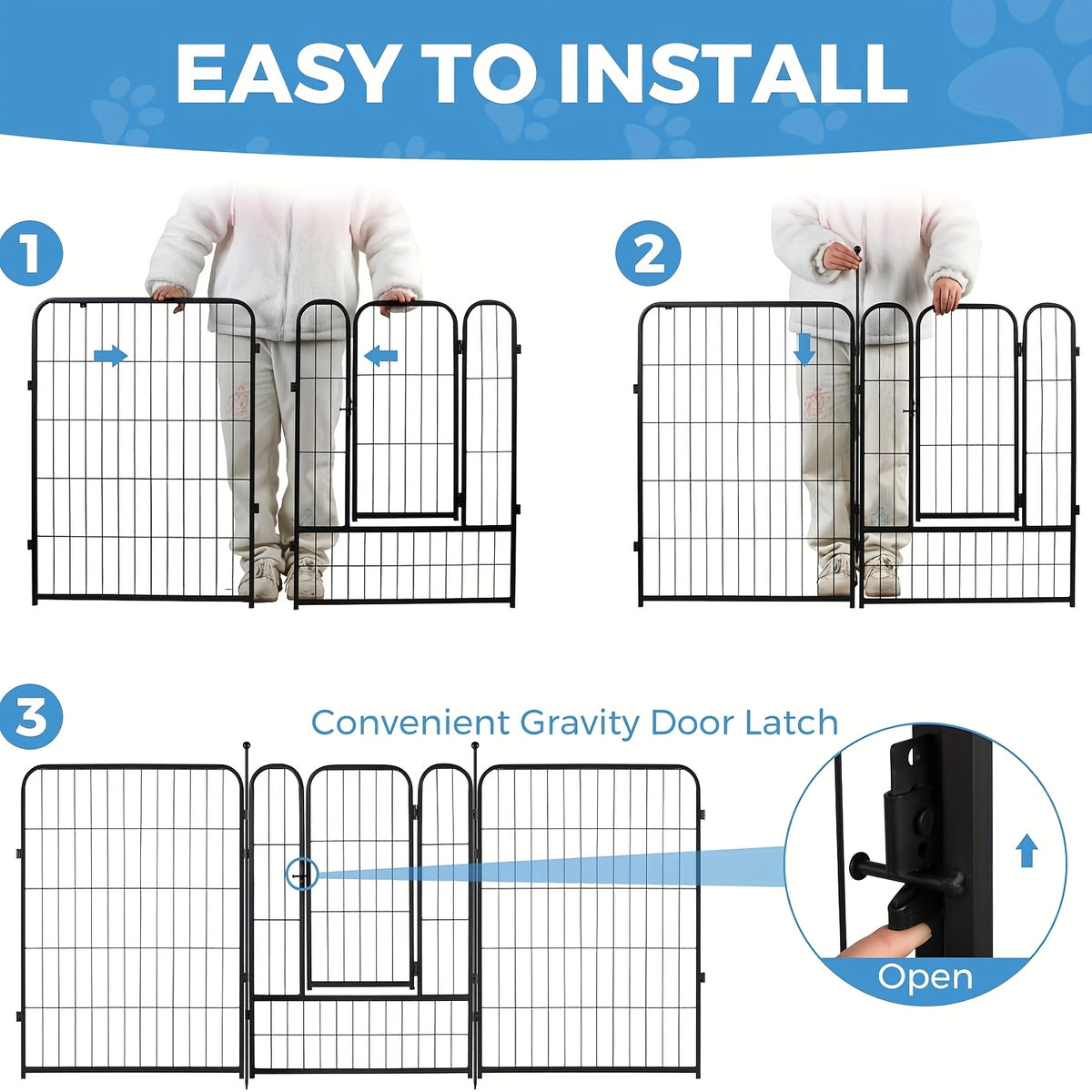 Dog Playpen with Rounded Ground Stakes, 32-Inch 8-Panel Black Pet Fence for Small and Medium Dogs, Tool-Free Indoor Outdoor RV Camping Pen