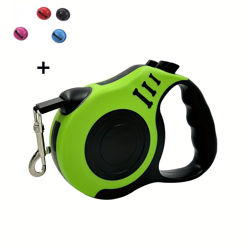 10ft Retractable Dog Leash with Ergonomic Handle, Nylon Walking Lead with Colorful Bone Design and 4 Bells for Small and Medium Dogs