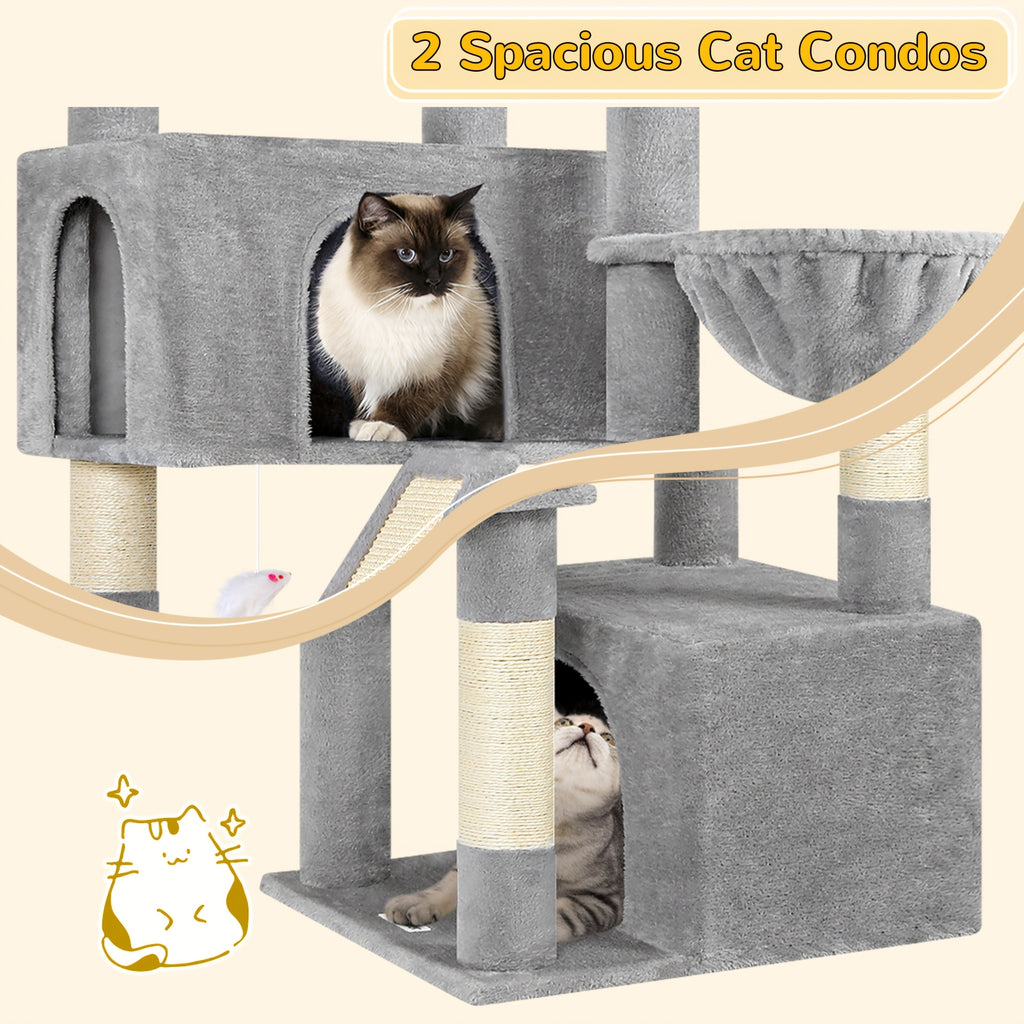 Large Cat Tree with Hammock, 69 Inch Indoor Cat Tower with Spacious Platform, 5 Scratching Posts and Sisal Scratching Board for Adult Cats