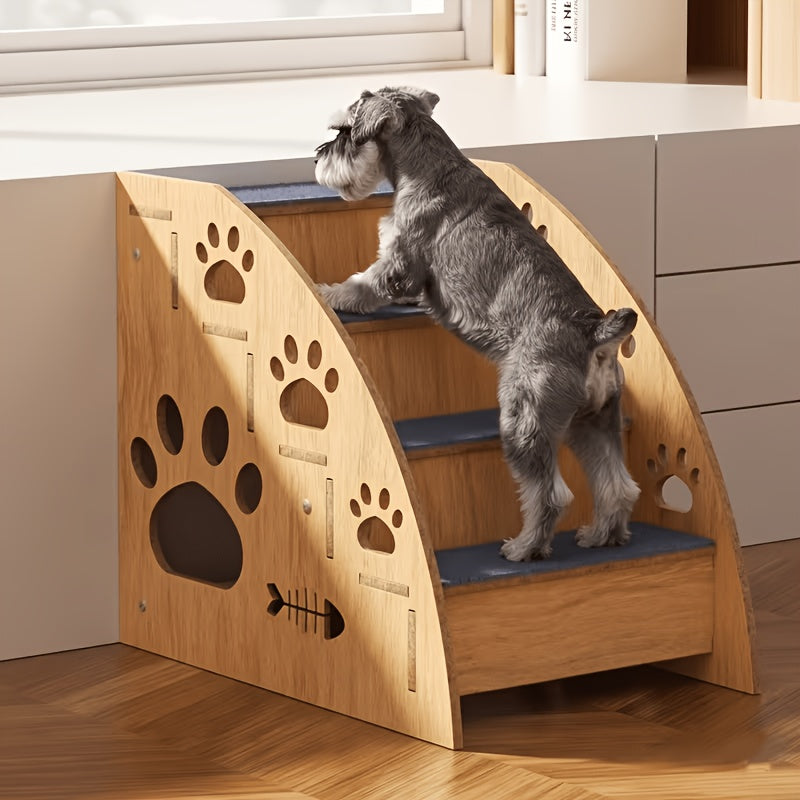 Pet Stairs for Bed and Couch, 15-Inch Three-Tier Dog and Cat Steps with Non-Slip Surface, Side Railings and Compact Ramp-Style Design