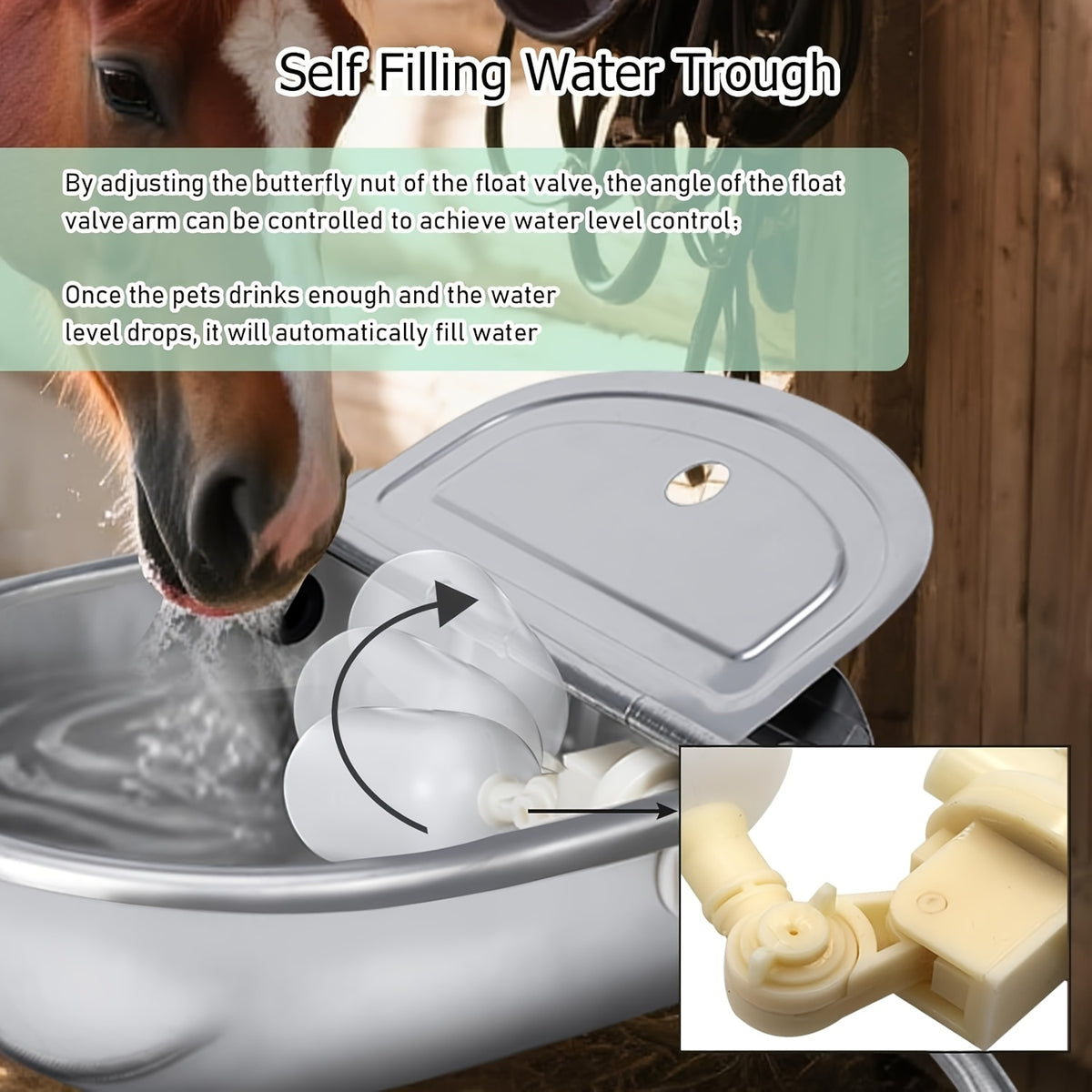 Automatic Dog Water Bowl 3L with Float Valve, Stainless Steel Self-Filling Outdoor Waterer with Braided Hose and Connectors for Pets and Livestock