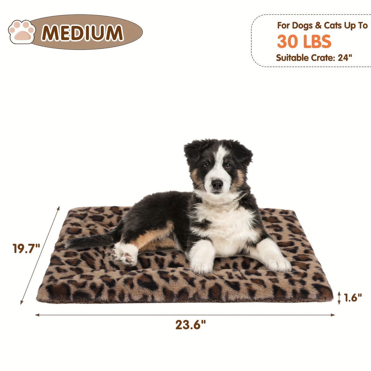 Reversible Dog Crate Mat with Leopard Print, Machine Washable Plush Pet Sleeping Pad for Dogs and Cats, Foldable Fleece Cushion in S to XL